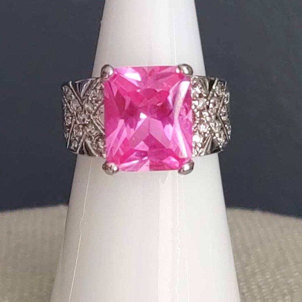 Pink stone and silver cocktail ring